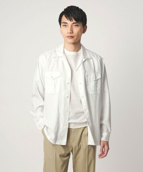 green label relaxing / グリーンレーベル リラクシング シャツ・ブラウス | レーヨン リネン フラップポケット オープンカラー シャツ（WHITE）