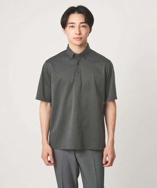 green label relaxing / グリーンレーベル リラクシング ポロシャツ | コットン ポリエステル ジャカード ナロー ボタンダウン ポロシャツ（DK.GRAY）