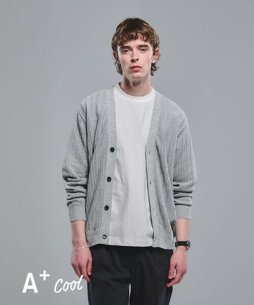 green label relaxing / グリーンレーベル リラクシング Tシャツ | A+ COOL ミジンボーダー ビズ クルーネック カットソー Tシャツ -接触冷感・吸水速乾- | 詳細1