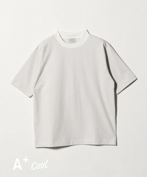 green label relaxing / グリーンレーベル リラクシング Tシャツ | A+ COOL ミジンボーダー ビズ クルーネック カットソー Tシャツ -接触冷感・吸水速乾-（WHITE）