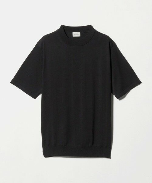 green label relaxing / グリーンレーベル リラクシング ニット・セーター | MTB コットン ハイゲージ モックネック ニット Tシャツ（BLACK）