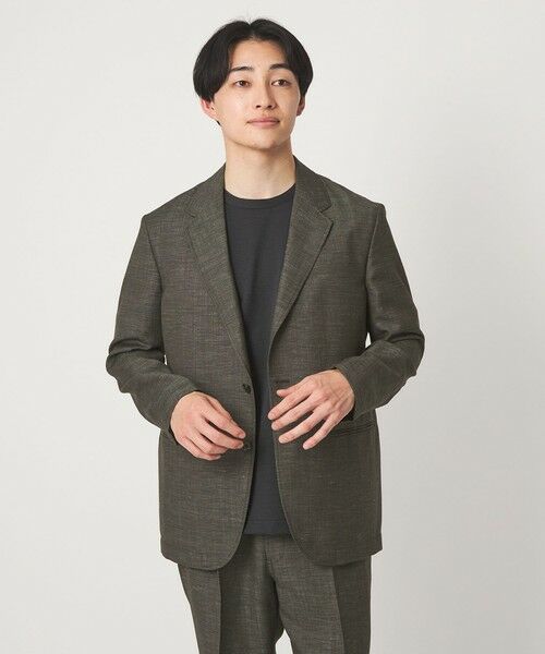 green label relaxing / グリーンレーベル リラクシング テーラードジャケット | ツイル リネン デニムライク 2B 01 セットアップジャケット（DK.GREEN）