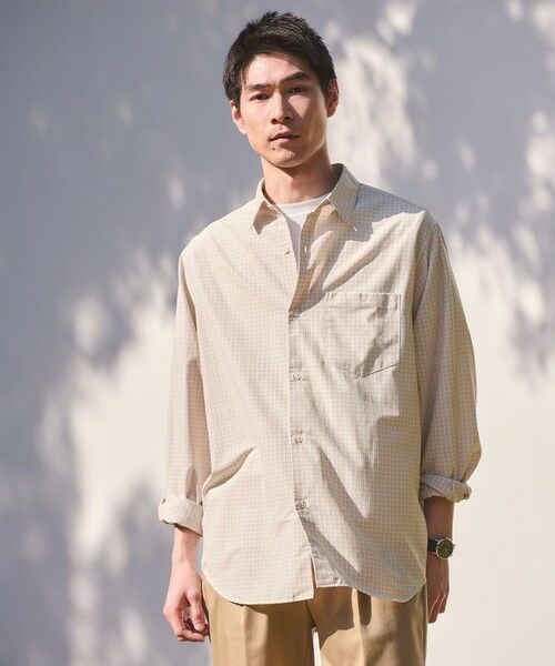 green label relaxing / グリーンレーベル リラクシング シャツ・ブラウス | ナイロン コットン チェック ジャストルーズ 長袖 シャツ（CREAM）