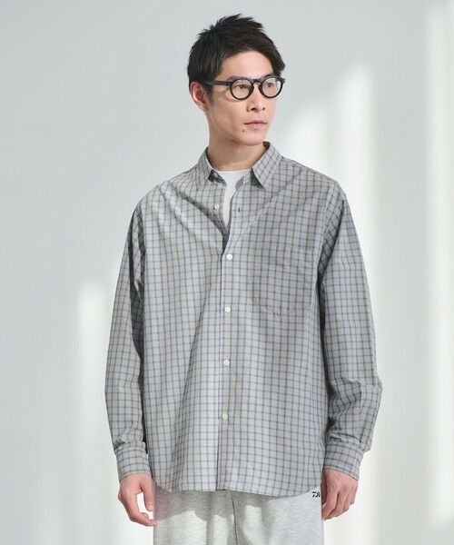 green label relaxing / グリーンレーベル リラクシング シャツ・ブラウス | ナイロン コットン チェック ジャストルーズ 長袖 シャツ（PURPLE）