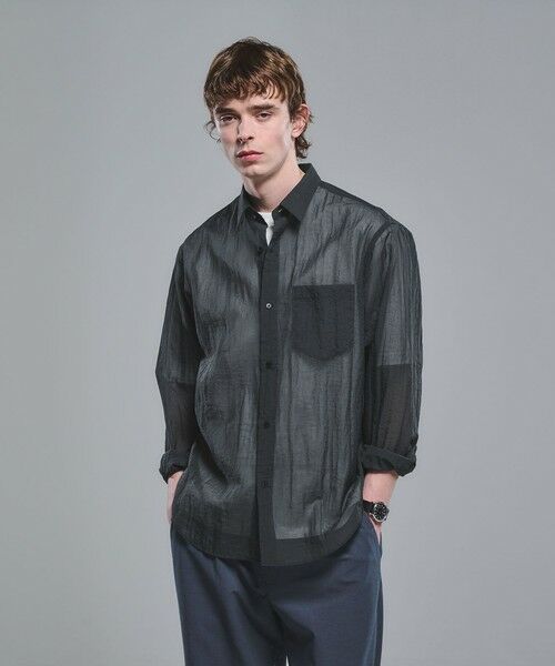 green label relaxing / グリーンレーベル リラクシング シャツ・ブラウス | ナイロン シアー リップストップ 長袖 ジャストルーズ シャツ（DK.GRAY）