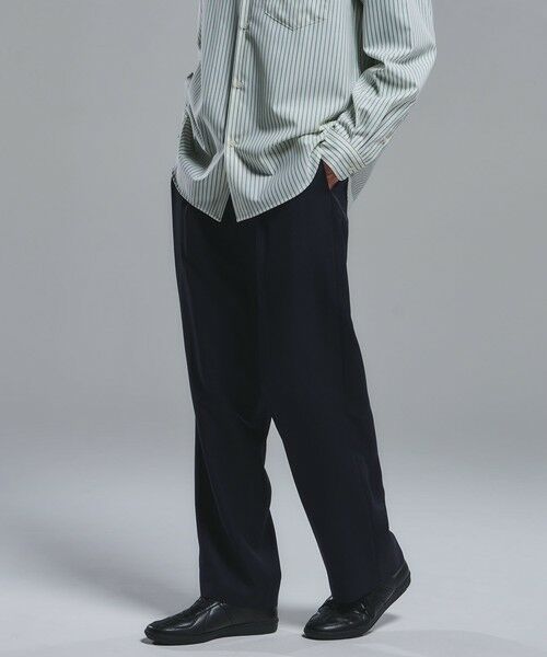 green label relaxing / グリーンレーベル リラクシング スラックス・ドレスパンツ | FINE BASIC トリアセテート ウール  2P ワイド スラックス パンツ W4（NAVY）