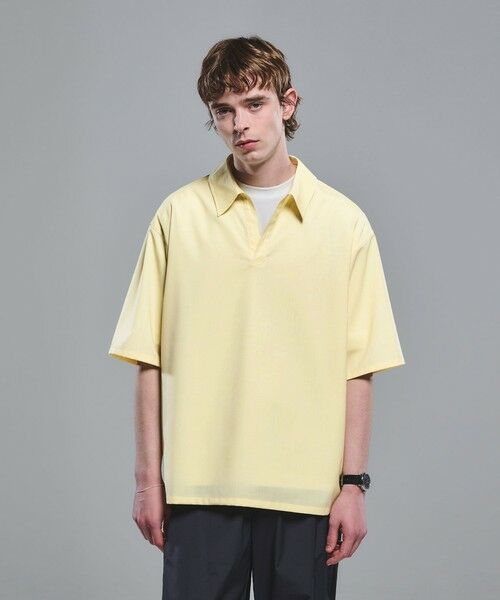 green label relaxing / グリーンレーベル リラクシング シャツ・ブラウス | ウォッシャブルトロ スキッパー 半袖 シャツ プルオーバー -ウォッシャブル・ストレッチ-（YELLOW）