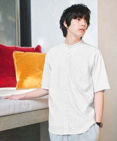 green label relaxing / グリーンレーベル リラクシング シャツ・ブラウス | W/R オックスフォード ストライプ バンドカラー 半袖 シャツ