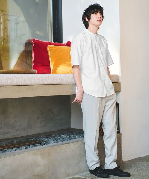 green label relaxing / グリーンレーベル リラクシング シャツ・ブラウス | W/R オックスフォード ストライプ バンドカラー 半袖 シャツ | 詳細1