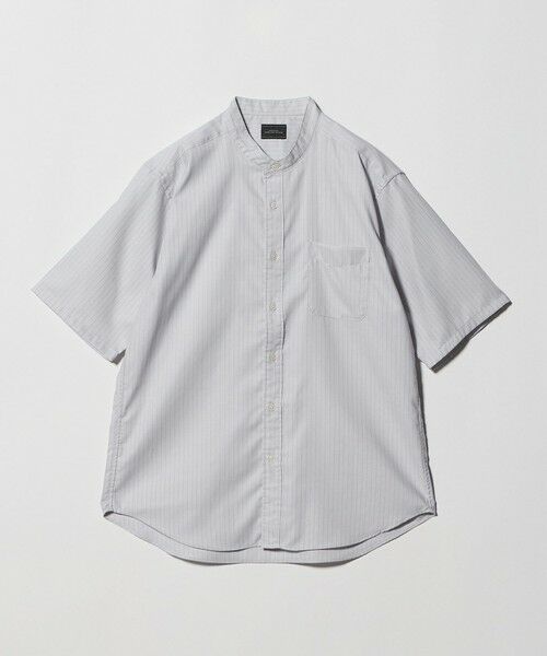 green label relaxing / グリーンレーベル リラクシング シャツ・ブラウス | W/R オックスフォード ストライプ バンドカラー 半袖 シャツ(LT.GRAY)