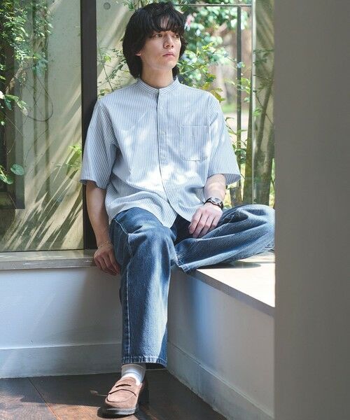 green label relaxing / グリーンレーベル リラクシング シャツ・ブラウス | W/R オックスフォード ストライプ バンドカラー 半袖 シャツ | 詳細9