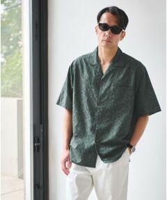 green label relaxing / グリーンレーベル リラクシング シャツ・ブラウス | リネンライク ジャガード オープンカラー 半袖 シャツ