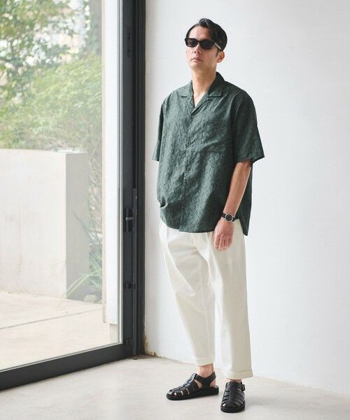 green label relaxing / グリーンレーベル リラクシング シャツ・ブラウス | リネンライク ジャガード オープンカラー 半袖 シャツ | 詳細3