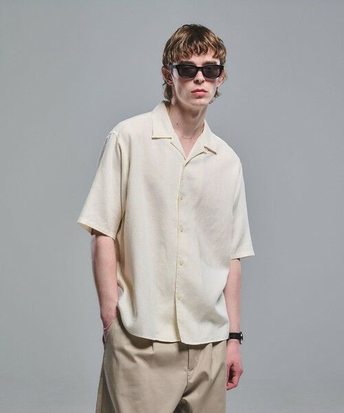 green label relaxing / グリーンレーベル リラクシング シャツ・ブラウス | リネン ポプリン オープンカラー 半袖 シャツ（OFF WHITE）