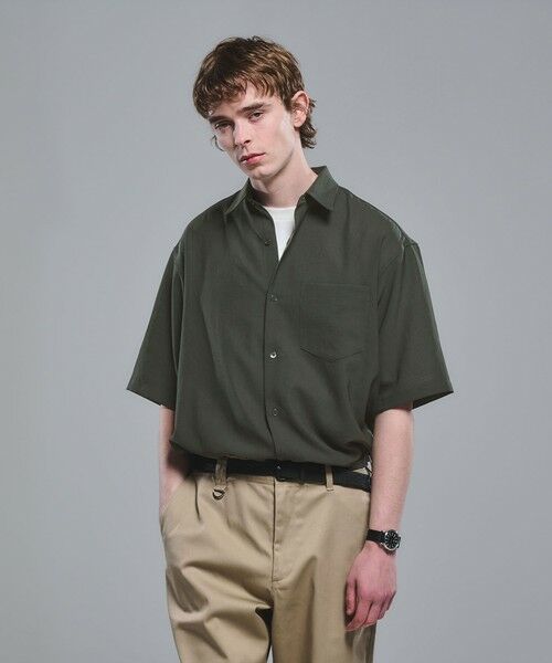 green label relaxing / グリーンレーベル リラクシング シャツ・ブラウス | ワッシャー ポプリン ボックスシルエット 半袖 シャツ（DK.GREEN）