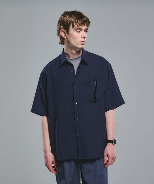 green label relaxing / グリーンレーベル リラクシング シャツ・ブラウス | ワッシャー ポプリン ボックスシルエット 半袖 シャツ（NAVY）