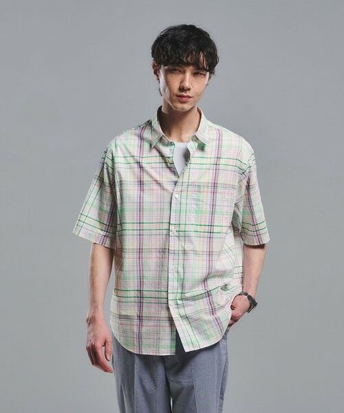 green label relaxing / グリーンレーベル リラクシング シャツ・ブラウス | トーマスメイソン ジャストルーズ チェック柄 半袖 シャツ（OFF WHITE）