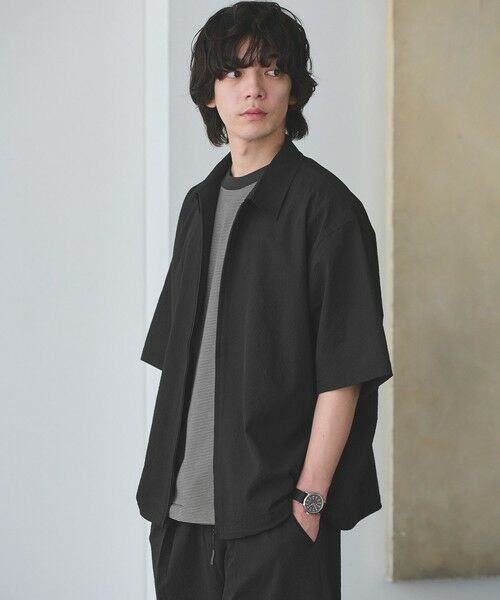 green label relaxing / グリーンレーベル リラクシング シャツ・ブラウス | 【WEB限定】＜GLR or＞ジップ ショートスリーブ 半袖 シャツ -吸水速乾-（BLACK）