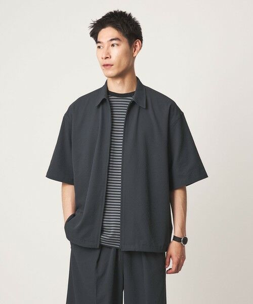 green label relaxing / グリーンレーベル リラクシング シャツ・ブラウス | 【WEB限定】＜GLR or＞ジップ ショートスリーブ 半袖 シャツ -吸水速乾-（DK.GRAY）