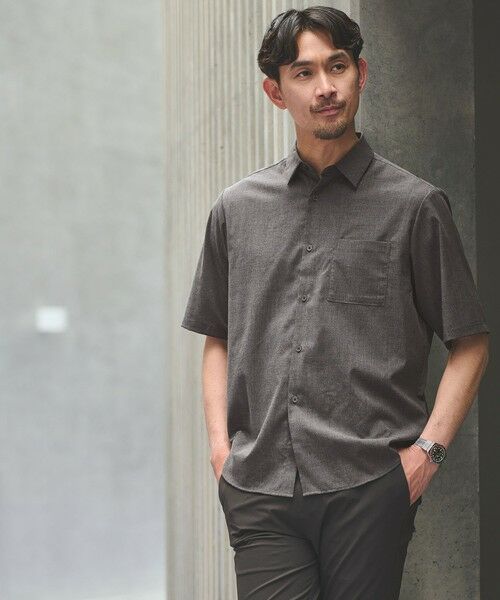green label relaxing / グリーンレーベル リラクシング シャツ・ブラウス | 【WEB限定】JUST fit ウールライク 半袖 シャツ（DK.GRAY）