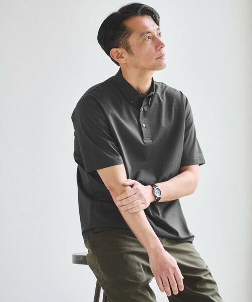 green label relaxing / グリーンレーベル リラクシング ポロシャツ | ドライ サッカー ボタンダウン 半袖 ポロシャツ -吸水速乾-(DK.GRAY)