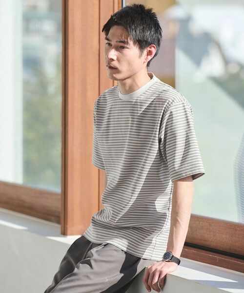 green label relaxing / グリーンレーベル リラクシング Tシャツ | ポンチ ボーダー クルーネック 半袖 Tシャツ カットソー（LT.GRAY）