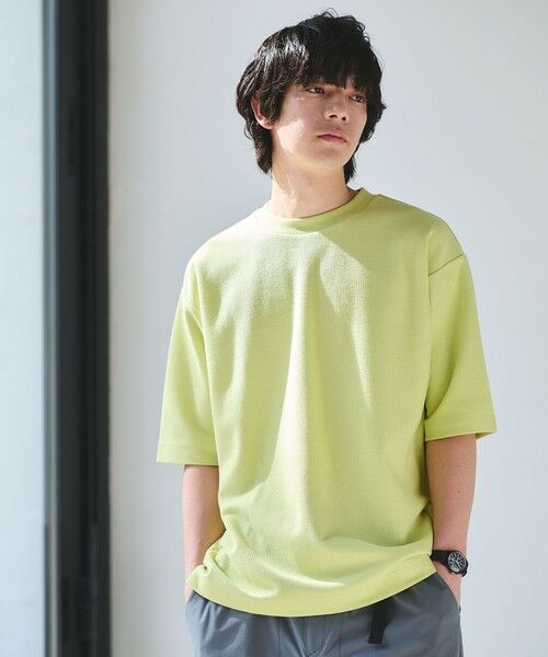 green label relaxing / グリーンレーベル リラクシング Tシャツ | GIZA ハニカム クルーネック 半袖 Tシャツ(LIME)