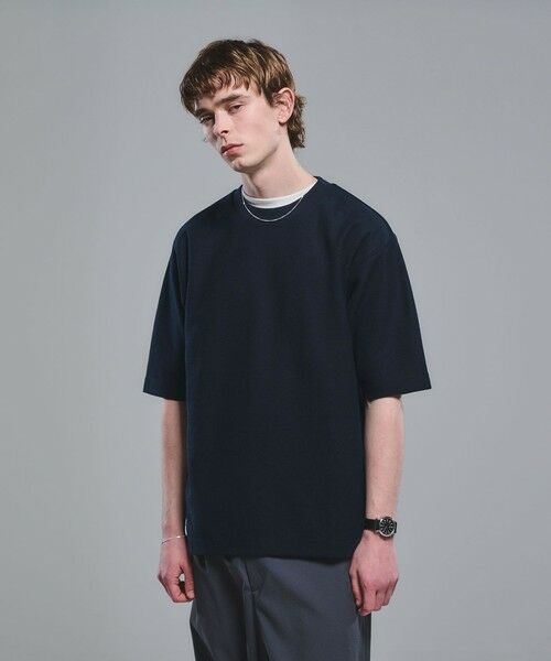 green label relaxing / グリーンレーベル リラクシング Tシャツ | GIZA ハニカム クルーネック 半袖 Tシャツ(NAVY)