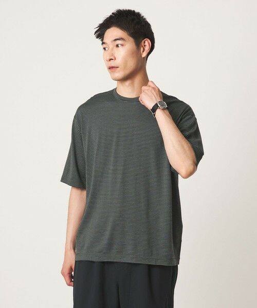green label relaxing / グリーンレーベル リラクシング Tシャツ | FINE BASIC ボーダー Super100’s ウール 半袖 Tシャツ（DK.GREEN）