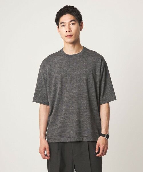 green label relaxing / グリーンレーベル リラクシング Tシャツ | FINE BASIC ハシゴ Super100’s ウール 半袖 Tシャツ（MD.GRAY）