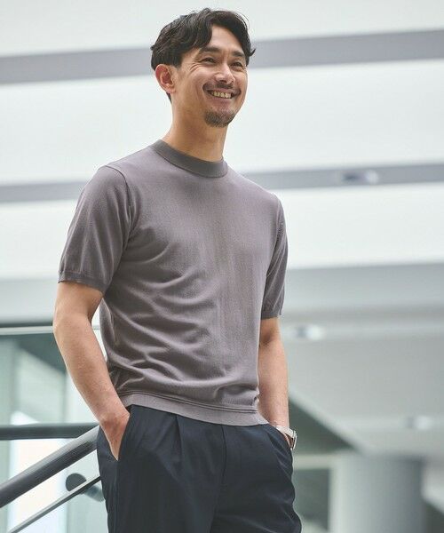 green label relaxing / グリーンレーベル リラクシング ニット・セーター | 【WEB限定】JUST fit ジャケイン モックネック 半袖 ニット（MD.GRAY）