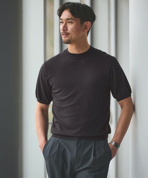 green label relaxing / グリーンレーベル リラクシング ニット・セーター | 【WEB限定】JUST fit ジャケイン モックネック 半袖 ニット（DK.GRAY）