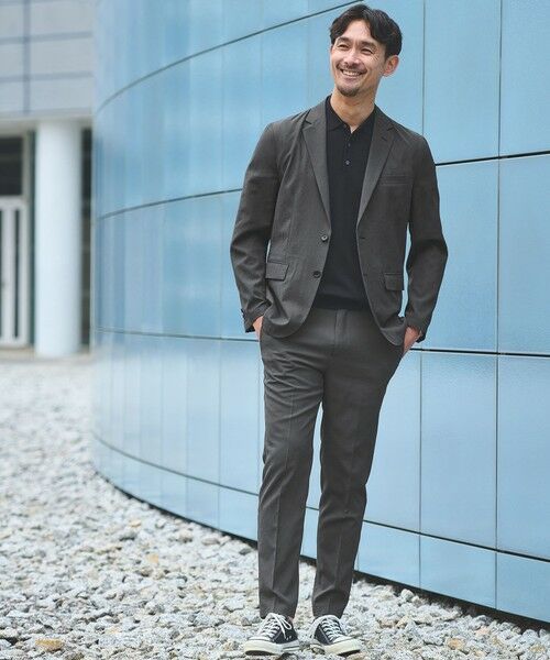 green label relaxing / グリーンレーベル リラクシング セットアップ | 【WEB限定】JUST fit エアリーカルゼ ナロー セットアップ-2WAYストレッチ・吸水速乾-（DK.GRAY）