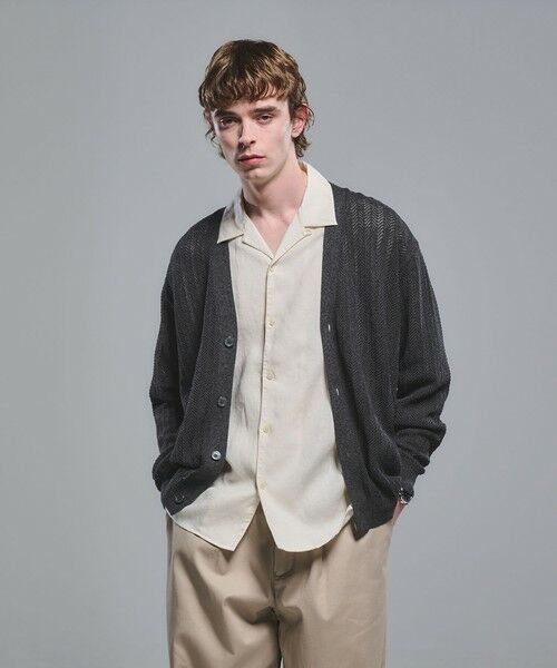 green label relaxing / グリーンレーベル リラクシング カーディガン・ボレロ | ミックス メランジ メッシュ カーディガン（BLACK）