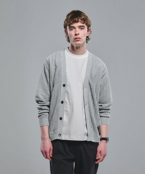 green label relaxing / グリーンレーベル リラクシング カーディガン・ボレロ | ミックス メランジ メッシュ カーディガン（MD.GRAY）