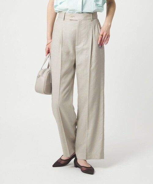 green label relaxing / グリーンレーベル リラクシング スラックス・ドレスパンツ | ［size SHORT/TALLあり］ライト リネンライク ストレート パンツ UVカット 通気性（NATURAL）
