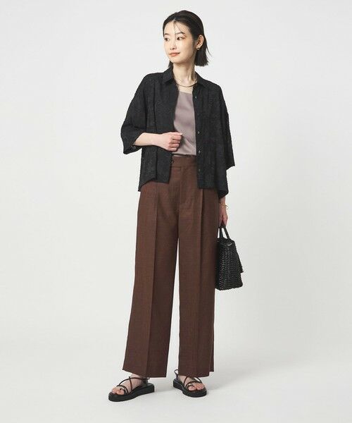 green label relaxing / グリーンレーベル リラクシング スラックス・ドレスパンツ | ［size SHORT/TALLあり］ライト リネンライク ストレート パンツ UVカット 通気性 | 詳細20
