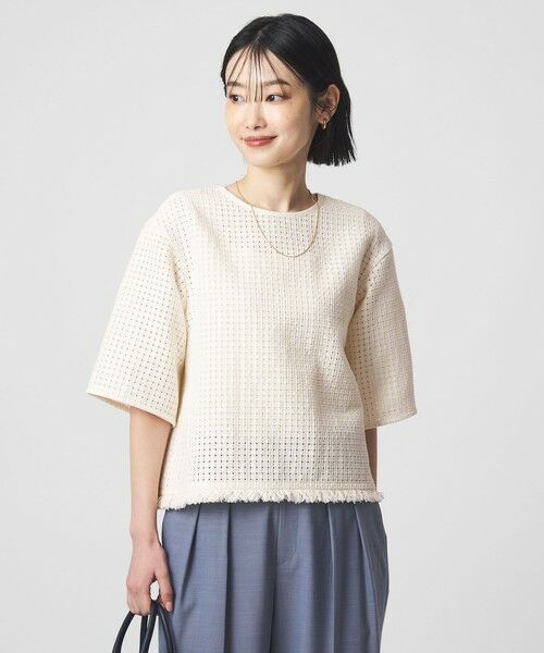 green label relaxing / グリーンレーベル リラクシング シャツ・ブラウス | ラティス ツイードライク プルオーバー（OFF WHITE）