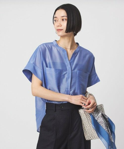 green label relaxing / グリーンレーベル リラクシング シャツ・ブラウス | カールマイヤー ポケット ショートスリーブ ブラウス マシンウォッシャブル 通気性（COBALT）