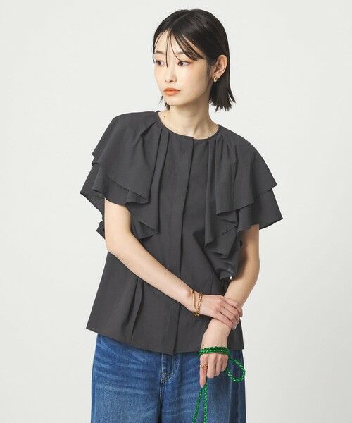 green label relaxing / グリーンレーベル リラクシング シャツ・ブラウス | Breeze Cool  ラッフル ブラウス マシンウォッシャブル 吸水速乾 通気性 UVカット（DK.GRAY）