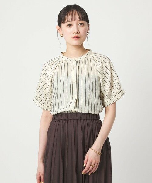 green label relaxing / グリーンレーベル リラクシング シャツ・ブラウス | スタンド ストライプ ブラウス | 詳細1