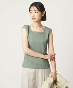 green label relaxing / グリーンレーベル リラクシング カットソー | ブライトリブ デコルテ フレンチスリーブ プルオーバー カットソー