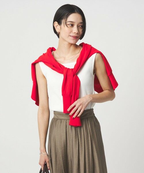 green label relaxing / グリーンレーベル リラクシング カットソー | ブライトリブ デコルテ フレンチスリーブ プルオーバー カットソー（OFF WHITE）