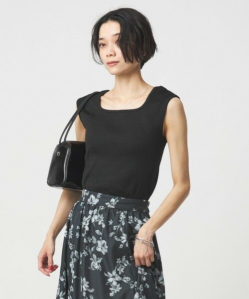 green label relaxing / グリーンレーベル リラクシング カットソー | ブライトリブ デコルテ フレンチスリーブ プルオーバー カットソー（BLACK）