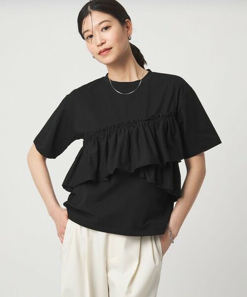 green label relaxing / グリーンレーベル リラクシング カットソー | 【WEB限定】＜at ease＞フリル カットソー 接触冷感 UVカット 遮熱（BLACK）