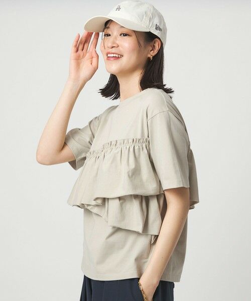 green label relaxing / グリーンレーベル リラクシング カットソー | 【WEB限定】＜at ease＞フリル カットソー 接触冷感 UVカット 遮熱（BEIGE）