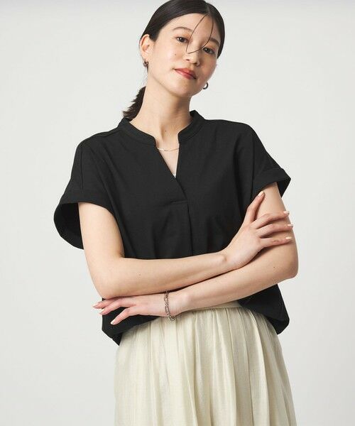 green label relaxing / グリーンレーベル リラクシング カットソー | 【WEB限定】＜at ease＞スキッパー カットソー 接触冷感 UVカット 遮熱（BLACK）