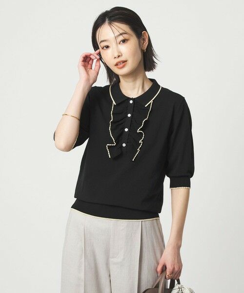 green label relaxing / グリーンレーベル リラクシング ニット・セーター | フリル ポロニット（BLACK）