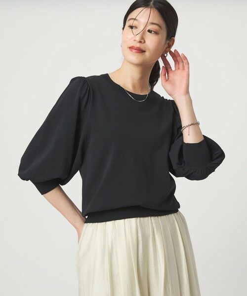 green label relaxing / グリーンレーベル リラクシング ニット・セーター | 【WEB限定】＜at ease＞袖ボリューム ニット ウォッシャブル 接触冷感 UVカット 遮熱（BLACK）