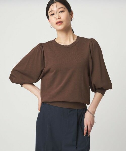 green label relaxing / グリーンレーベル リラクシング ニット・セーター | 【WEB限定】＜at ease＞袖ボリューム ニット ウォッシャブル 接触冷感 UVカット 遮熱（DK.BROWN）